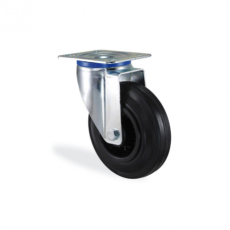 Roulette pivotante caoutchouc noir 100mm - 70kg Roulette pivotante caoutchouc noir 100mm - 70kg