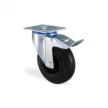 Roulette pivotante à frein caoutchouc noir 100mm - 70kg Roulette pivotante à frein caoutchouc noir 100mm - 70kg