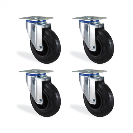 Lot quatre roulettes pivotantes caoutchouc noir 100mm - 210kg Lot quatre roulettes pivotantes caoutchouc noir 100mm - 210kg