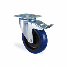 Roulette pivotante à frein caoutchouc bleu 100mm - 150kg