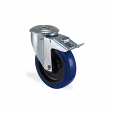 Roulette à oeil à frein caoutchouc bleu 100mm - 150kg