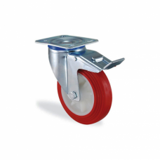 Roulette pivotante à frein polyuréthane rouge 80mm - 125kg