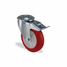 Roulette à oeil à frein polyuréthane rouge 80mm - 125kg