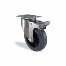 Roulette inox pivotante à frein caoutchouc gris 100mm - 100kg