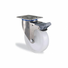 Roulette inox pivotante à frein polypropylène blanc 100mm - 110kg